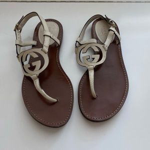 Beige Leather Gucci Sandals w/ Gucci Dustbag